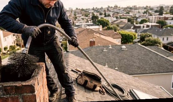 Passing sweep rods down a flue from an Arlington ridge